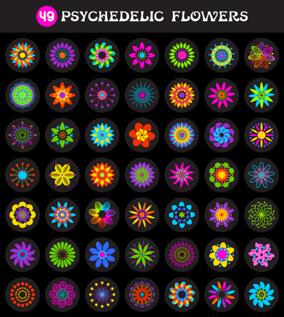 49 Psychedelic Flowers Vector Pack